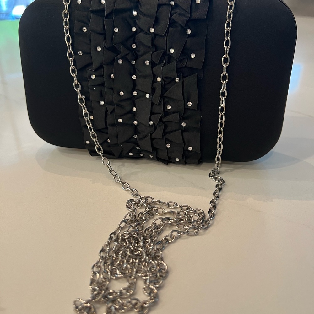 Women Evening Bag small Color Black satin
